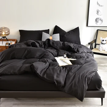 Комплект постельного белья из высококачественной ткани, приятной для кожи, комплект черного пододеяльника, однотонный комплект одноместного двухместного одеяла королевского размера