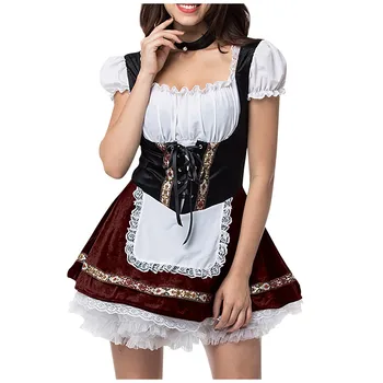 Костюм Немецкого фестиваля пива на Хэллоуин, женское платье для взрослых, униформа Октоберфеста, нарядное платье для косплея с низким вырезом, комплект униформы для вечеринки