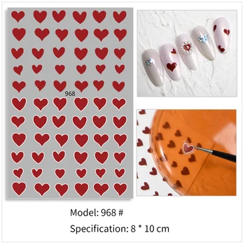 Красный Черный Дизайн Сердца 3D Наклейка Для Ногтей Любовные Письма Самоклеящиеся Слайдеры Для Ногтей Летние Листья Наклейки Для Ногтей Маникюрные Обертывания