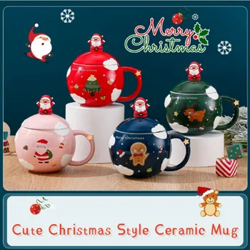 Креативная рождественская Кофейная кружка, Милая мультяшная керамическая кружка, набор чашек для завтрака с молоком и ложкой, Рождественские Подарки на Новый Год