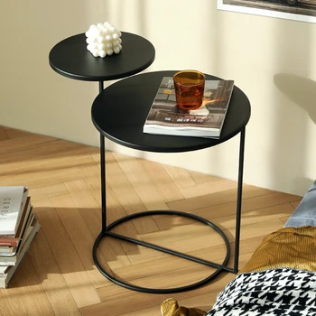 Креативный железный столик в скандинавском стиле, Двухслойный журнальный столик в гостиной, Простой Круглый прикроватный столик, мебель для дома