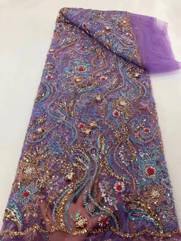 Кружевная ткань с блестками 2023, высокое качество для свадебного платья, хрустальные бусины ручной работы, Африканский тюль, роскошная французская сетка из бисера
