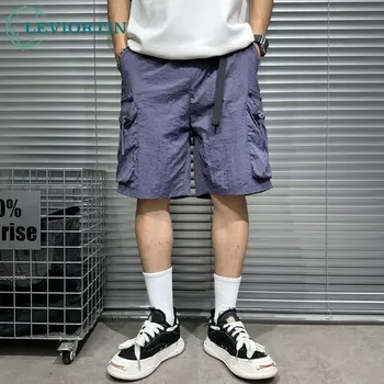 Летние мужские модные свободные повседневные шорты с несколькими карманами в стиле хип-хоп, быстросохнущие пятиточечные брюки из ледяного шелка, модные шорты для инструментов
