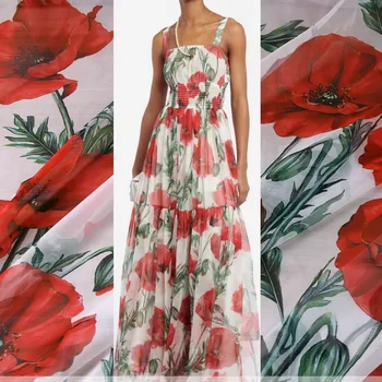 Летняя тонкая шифоновая ткань, модный бренд, перспективная мягкая ткань для женского платья с цветочным принтом, для шитья своими руками во дворе