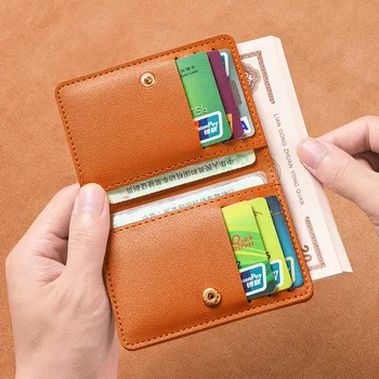 Маленький женский кошелек из однотонной искусственной кожи, короткий простой женский кошелек на пуговицах, Ультратонкая сумка для кредитных карт, портмоне для монет
