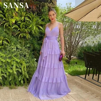 Многослойное платье для выпускного вечера от Sansa Lavender, Сексуальное Вечернее платье Без рукавов Vestidos De Noche С V-образным вырезом трапециевидной формы