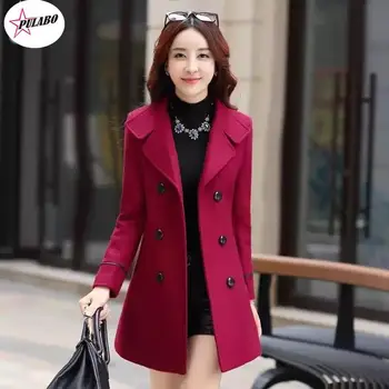 Модная зимняя куртка, женское двубортное короткое шерстяное пальто, однотонная Корейская тонкая женская шерстяная куртка