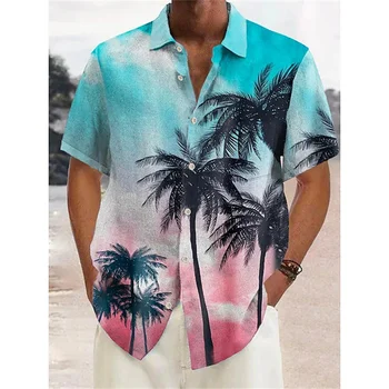 Модная Мужская Летняя Повседневная рубашка из Кокосового дерева С Короткими рукавами, мужская Рубашка 2023 Размера Плюс С 3D Принтом, Гавайи, Приморский Отдых, Повседневная