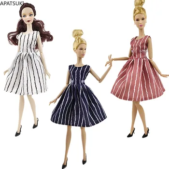 Модное платье в вертикальную полоску для куклы Барби, одежда, простые платья без рукавов, аксессуары для кукол 1/6, игрушки для девочек