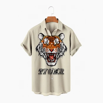 Модные блузки с 3D принтом Животных Тигров, Гавайские рубашки Оверсайз с лацканами с коротким рукавом Для мальчиков и девочек, Рубашки Унисекс, Блузки, Топы