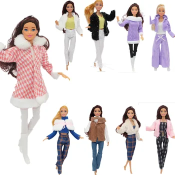 Модные пальто, плюшевые топы, брюки, шляпы, повседневная одежда для кукол Барби 30 см, 11,8 Кукольные игрушки, подарки для девочек и детей