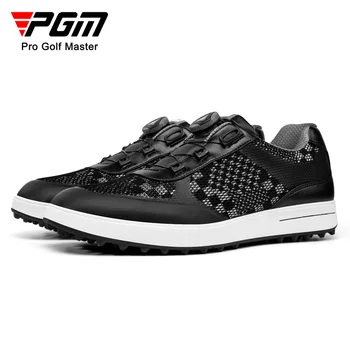 Мужская обувь для гольфа PGM, Шнурки с ручкой, Нескользящие, Водонепроницаемая мужская спортивная обувь, Черные кроссовки XZ224