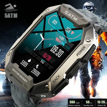 Мужские военные умные часы 5atm для Android Xiaomi Ios Ip68 Водонепроницаемые спортивные часы с датчиком артериального давления и кислородом 380 мАч Мужские умные часы