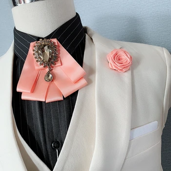 Мужской свадебный набор с брошью в виде галстука-бабочки, Британские Корейские деловые банкетные костюмы, аксессуары, воротник, цветы, корсаж с галстуком-бабочкой из горного хрусталя
