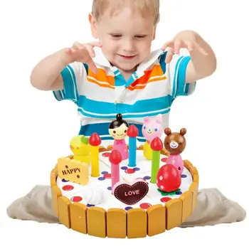 Набор игрушек для торта на День рождения, Деревянная Разделка, Игрушки для торта на День Рождения, Обучающие Развивающие Игрушки Монтессори для ролевых игр, игрушки для чаепития со свечами