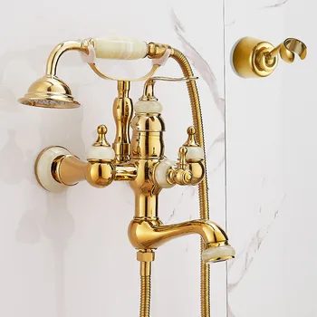 Настенный золотой набор для душа в ванной комнате смеситель для ванной комнаты из высококачественной латуни и нефрита Смеситель для душа
