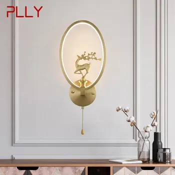 Настенный светильник PLLY в китайском стиле, светодиодный Золотой Винтажный Латунный креативный светильник-бра с оленем для домашнего декора гостиной спальни кабинета