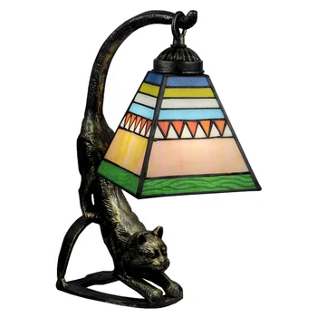 Настольная лампа LongHuiJing в стиле дикой кошки в стиле Тиффани из витражного стекла