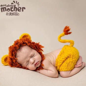 новая забавная одежда для фотосъемки новорожденных, Сувенирная одежда для фотосъемки на 0-100 дней, милая одежда для Маленького льва, комплект из 2 предметов