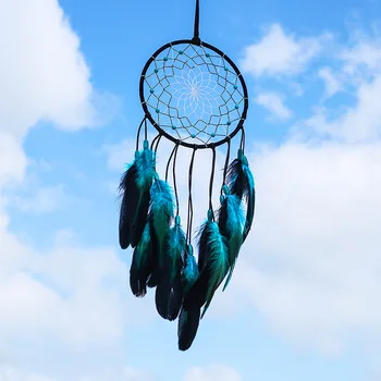 Новая креативная подвеска-Ловец снов из голубого пера, сделай сам, Подвеска-колокольчик, ручная работа