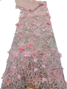 Новое поступление, Высококачественная Африканская тюлевая сетка С бисером, Нигерийская ткань с 3D цветочными пайетками, Свадебная вышивка Жениха, Французское кружево