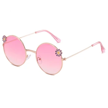 Новые солнцезащитные очки для детей в круглой оправе с цветочным рисунком, детские очки для мальчиков и девочек, винтажные солнцезащитные очки для улицы, Брендовые очки UV400