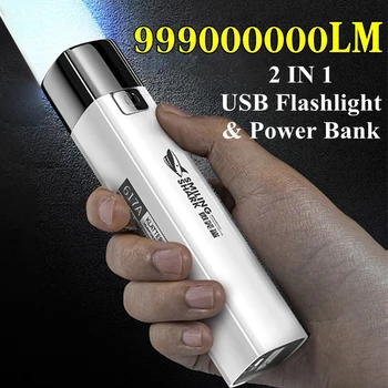 Новый 2 в 1 999000000LM Супер Яркий Тактический Светодиодный Фонарик Power Bank Наружного Освещения Mini Torch 3 Режима с USB-Кабелем Для зарядки