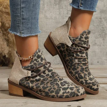 Новый дизайн, женские ботинки с леопардовым принтом, осень-зима 2023, ботинки Челси с острым носком, нескользящие повседневные женские ботильоны на низком каблуке