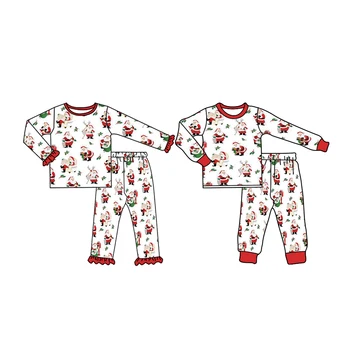 Новый рождественский пижамный комплект для мальчиков и девочек, штаны с длинными рукавами и принтом Санта-Клауса, пижамный комплект из 2 предметов