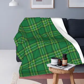 Одеяла из зеленой шотландки Lucky, Фланелевое Ирландское одеяло на День Святого Патрика, Мягкое покрывало для путешествий в самолете, коврик для кровати