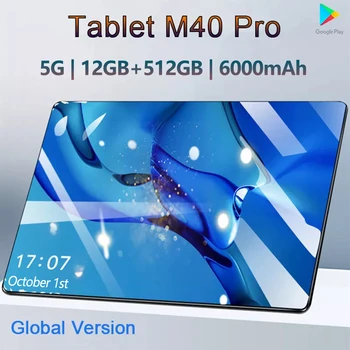 Оригинальный планшет M40 Pro 10,1 дюймов 12 ГБ ОЗУ 512 ГБ ПЗУ Планшет Android 10 Core Pad ПК Телефон с двойным WiFi планшетом Android