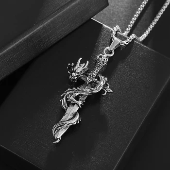 Персонализированное креативное ожерелье с подвеской в виде рыцаря с обмоткой дракона, Святого Меча, мужчин и женщин, подарочные украшения в стиле хип-хоп, рок, панк-ветер