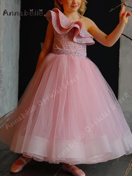 Платье с цветочным узором Annabelle Платье принцессы трапециевидной формы для девочек с цветочным узором на одно плечо для маленьких девочек