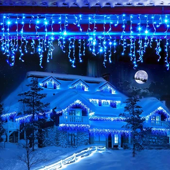 Рождественский светодиодный занавес, гирлянды из сосулек, опускающиеся на 0,4-0,6 м, Праздничное освещение, вечеринка, свадьба, сад, Уличные украшения