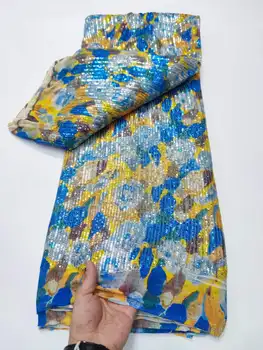 Роскошная африканская кружевная ткань 2023, новейшая индийская ткань сари, высококачественный тюль, кружевная ткань с 3D-принтом и блестками, свадебное платье YYZ346