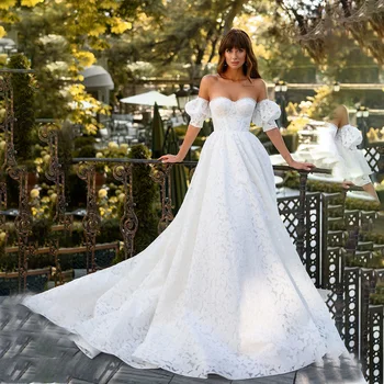 Роскошное Свадебное платье невесты с аппликацией и шлейфом, Великолепное свадебное платье со съемными короткими рукавами для женщин 2023