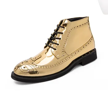 Роскошные Золотые Мужские Ботинки с перфорацией типа 