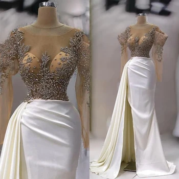 Роскошные Свадебные платья Русалки с хрустальной иллюзией, Свадебные платья с разрезом сбоку, Атласные Платья на заказ Vestido De Novia