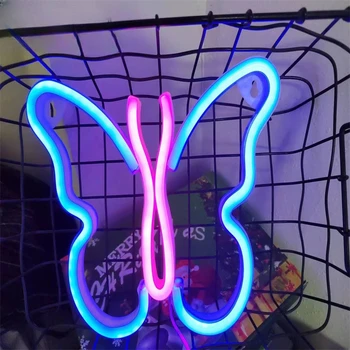 Светодиодный неоновый светильник Butterfly Nigth Lights, Usb Подвесной светильник на батарейках для спальни в общежитии 22,5x16x2 см