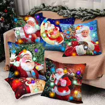 Светодиодный ретро Санта Клаус Рождественское световое украшение 2023 бросок наволочка дом декоративная диванная подушка атласная наволочка 45x45