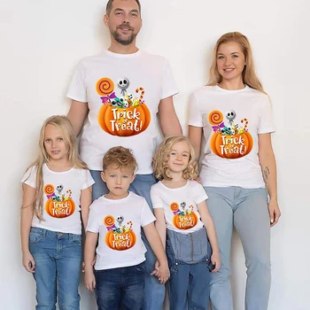 Семейные топы в тон Хэллоуину, футболки с конфетами и тыквенным угощением