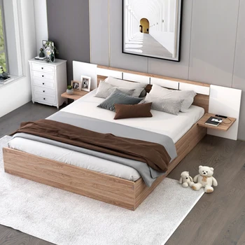 Современная простая и элегантная натуральная кровать-платформа размера 