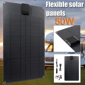 Солнечная панель мощностью 50 Вт, солнечная батарея 18 В, двойной USB-выход, солнечная панель для компьютера, телефона для кемпинга, зарядного устройства для MP3-плеера, наружного аккумулятора