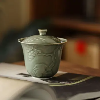 Сосново-Зеленый Гайвань Для Чая Фарфоровая Китайская Супница Набор Чайной Посуды Чайная Чаша Chawan Lily Deng's Store Tea Cup