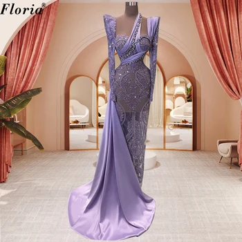 Специальные Фиолетовые Коктейльные платья с бисером 2023, Прозрачные вечерние платья с длинными рукавами, Платья знаменитостей Vestidos De Cóctel