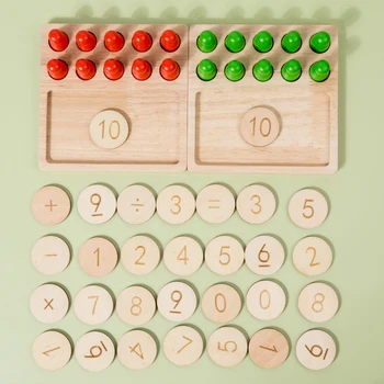 Счетчик чисел Деревянная математическая игрушка Монтессори Игрушка для сложения и вычитания Арифметический набор из десяти рамок Обучающий подарок для детей