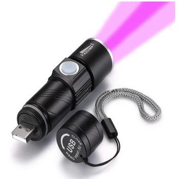 Ультрафиолетовый свет Перезаряжаемый USB фонарик 395nm Ультрафиолетовая Лампа Blacklight LED Портативный Мини Ручной фонарик Детектор пятен от собачьей мочи