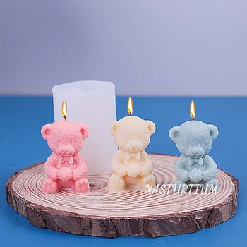 Форма для свечей с медведем с шариком, 3D Милые животные, Мыло, Гипсовая смола, Силиконовая форма, Инструмент для выпечки шоколадного торта 
