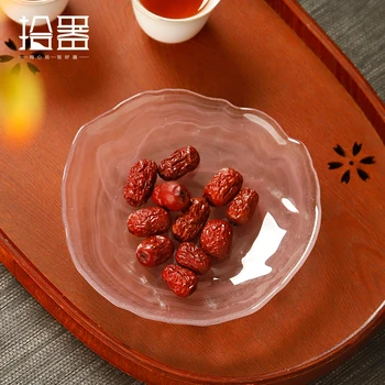 Чайная тарелка из хрусталя в японском стиле, бытовая подсветка, роскошная гостиная, фруктовая тарелка, стеклянная тарелка для закусок, утолщенная сахарная дыня