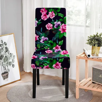 Чехол для стула из спандекса с цветочным рисунком, эластичный чехол для сиденья с принтом в виде розы для столовой, банкетной кухни, свадебного декора.